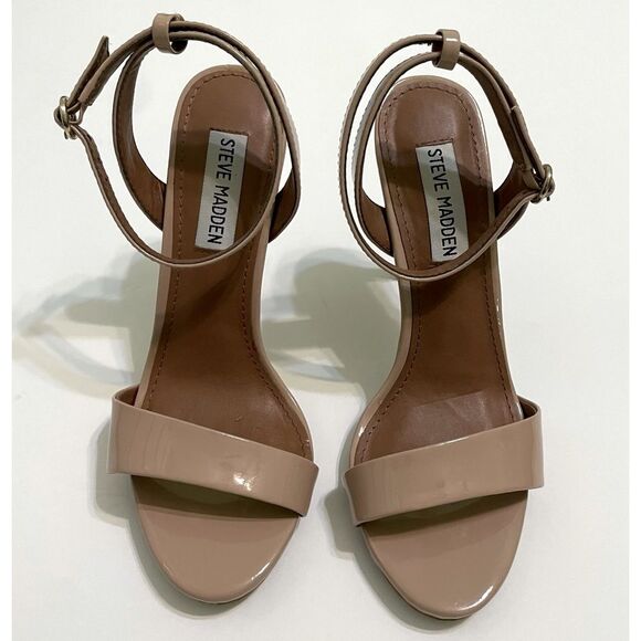 Steve Madden Open Toe Ankle Strap Heels Size 6.5 Patent - Picture 2 of 12